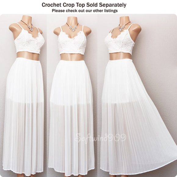 Last one ☝️ White Sheer Chiffon Pleated Long Skirt - Picture 5 of 8